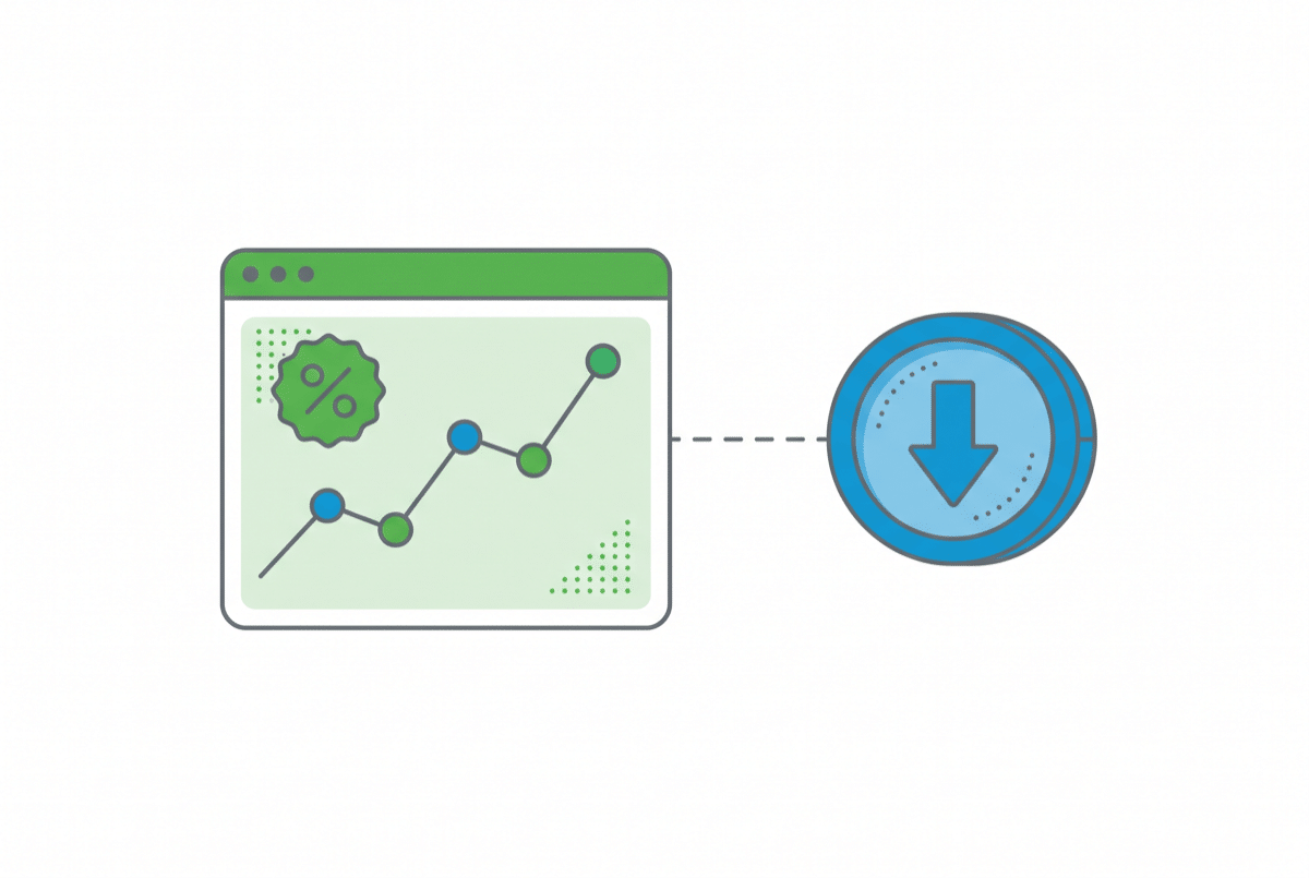 Analytics-Dashboard mit steigender Kurve und sinkenden Kosten pro Klick