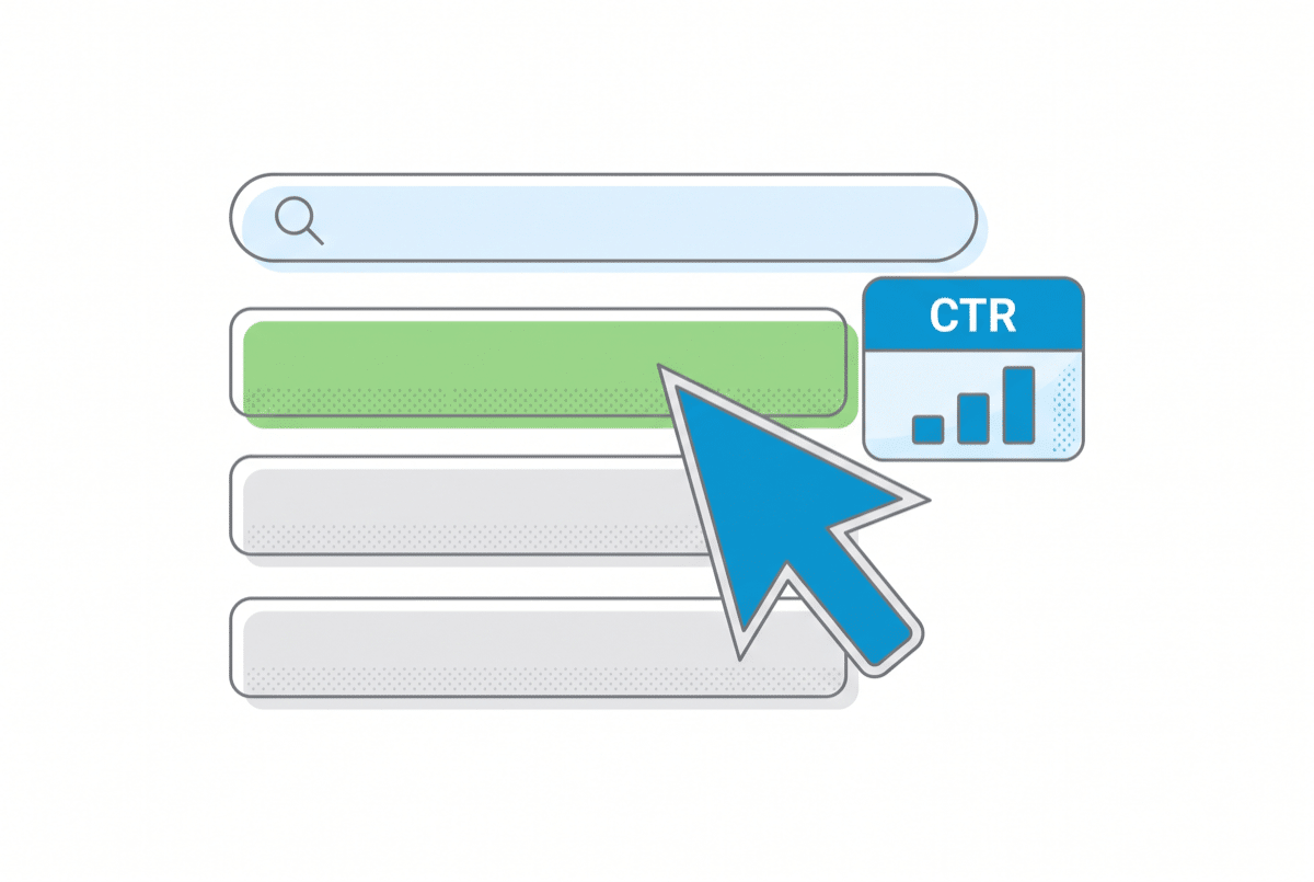 Klick auf ein Suchergebnis mit CTR-Kennzahl – so entsteht die Klickrate
